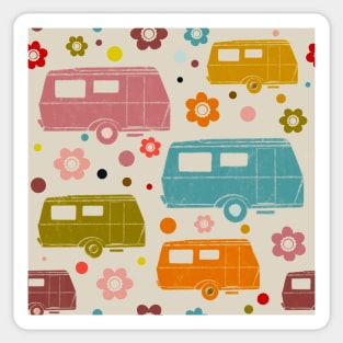 Colourful Vintage Caravans and Flowers Pattern Sticker